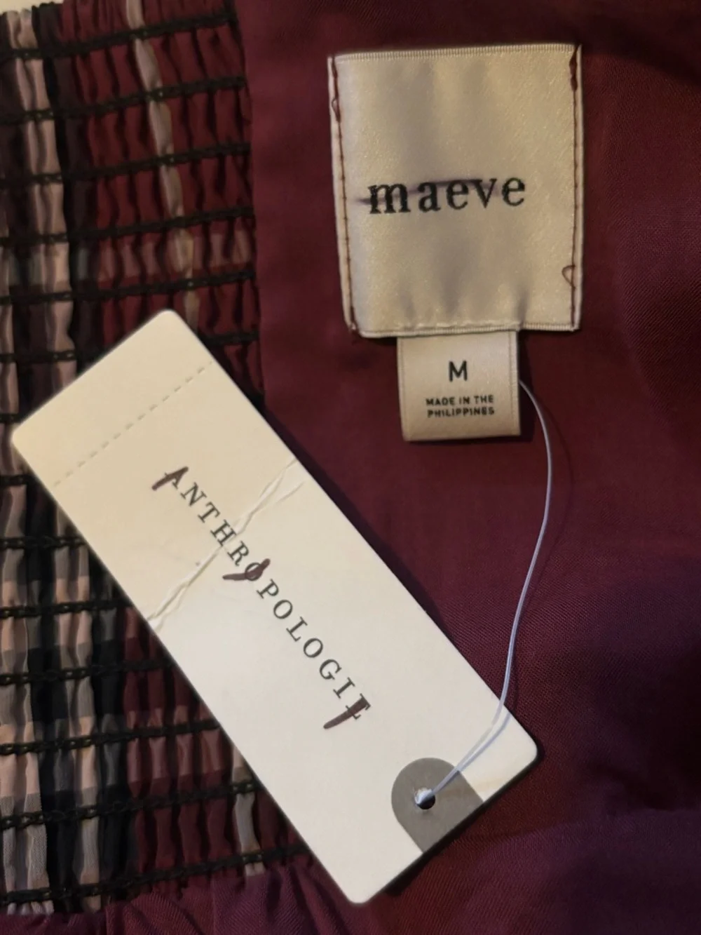 Anthropologie Mauve Burgandy tartan plaid puff sleeve mini dress  sz  Med NWT - Picture 8 of 10